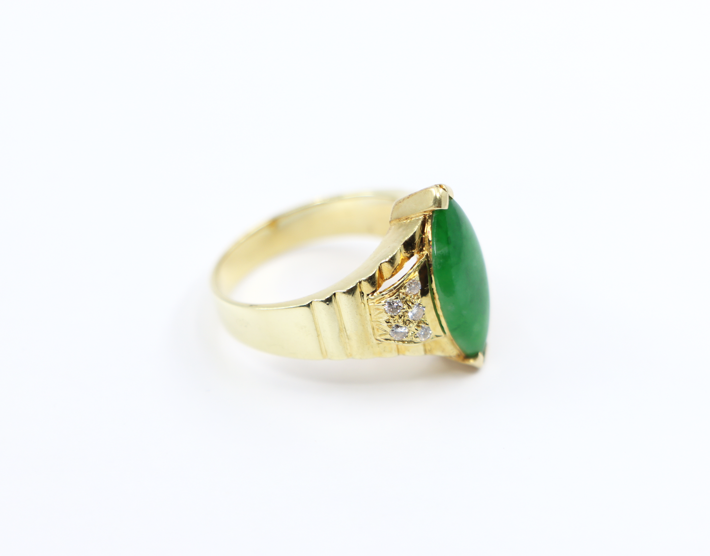 14k Natural Jadeite Jade and Diamond Ring