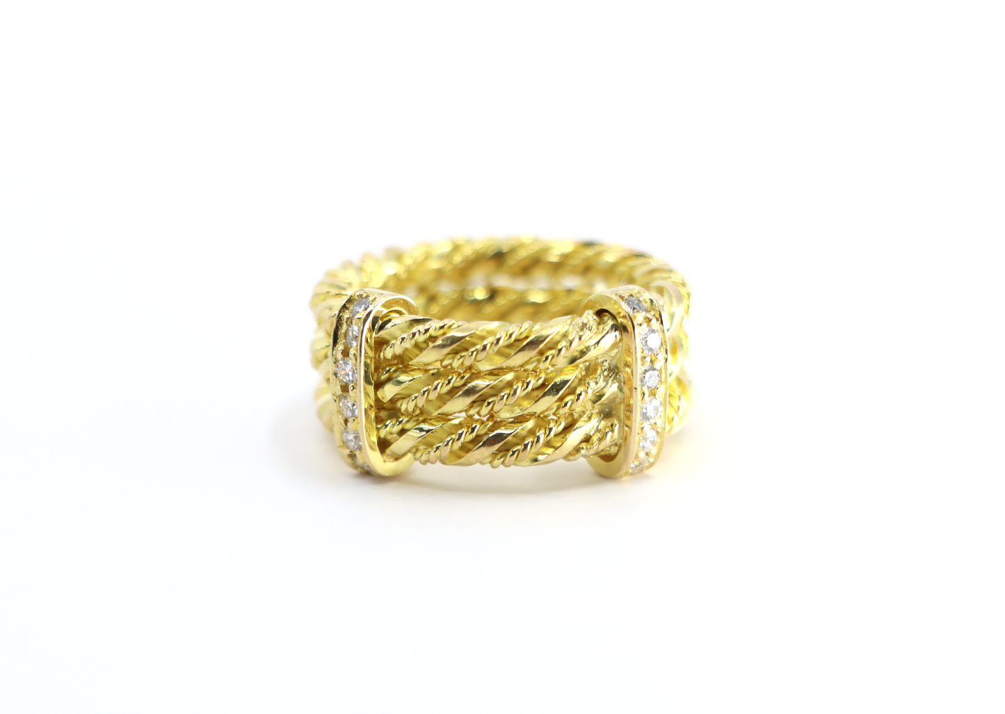Corded 18k Gold Ring with Diamonds