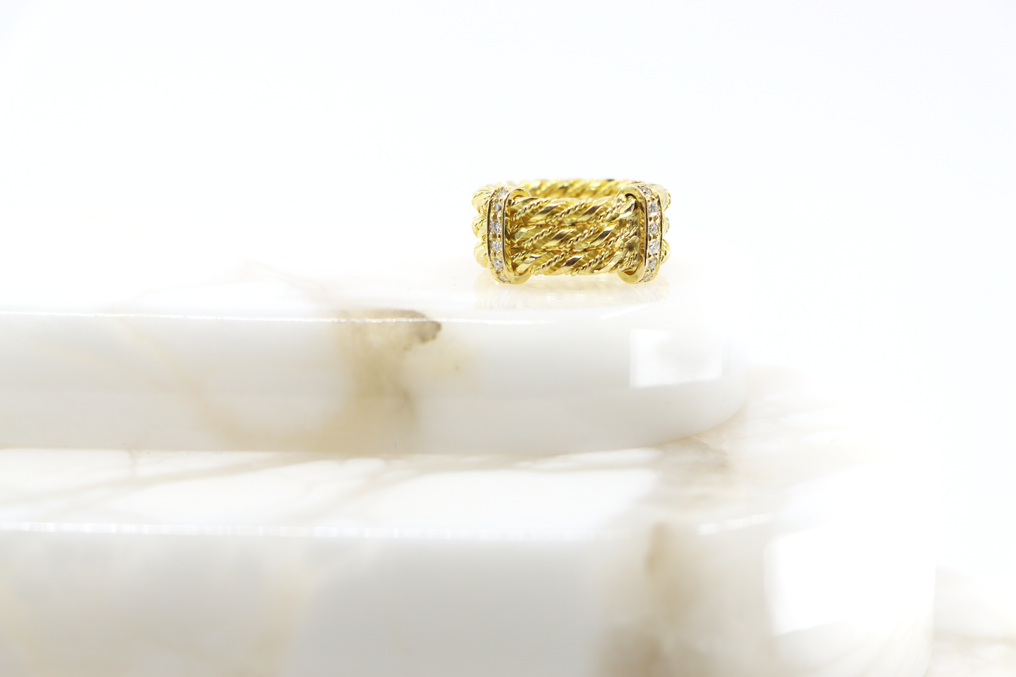 Corded 18k Gold Ring with Diamonds