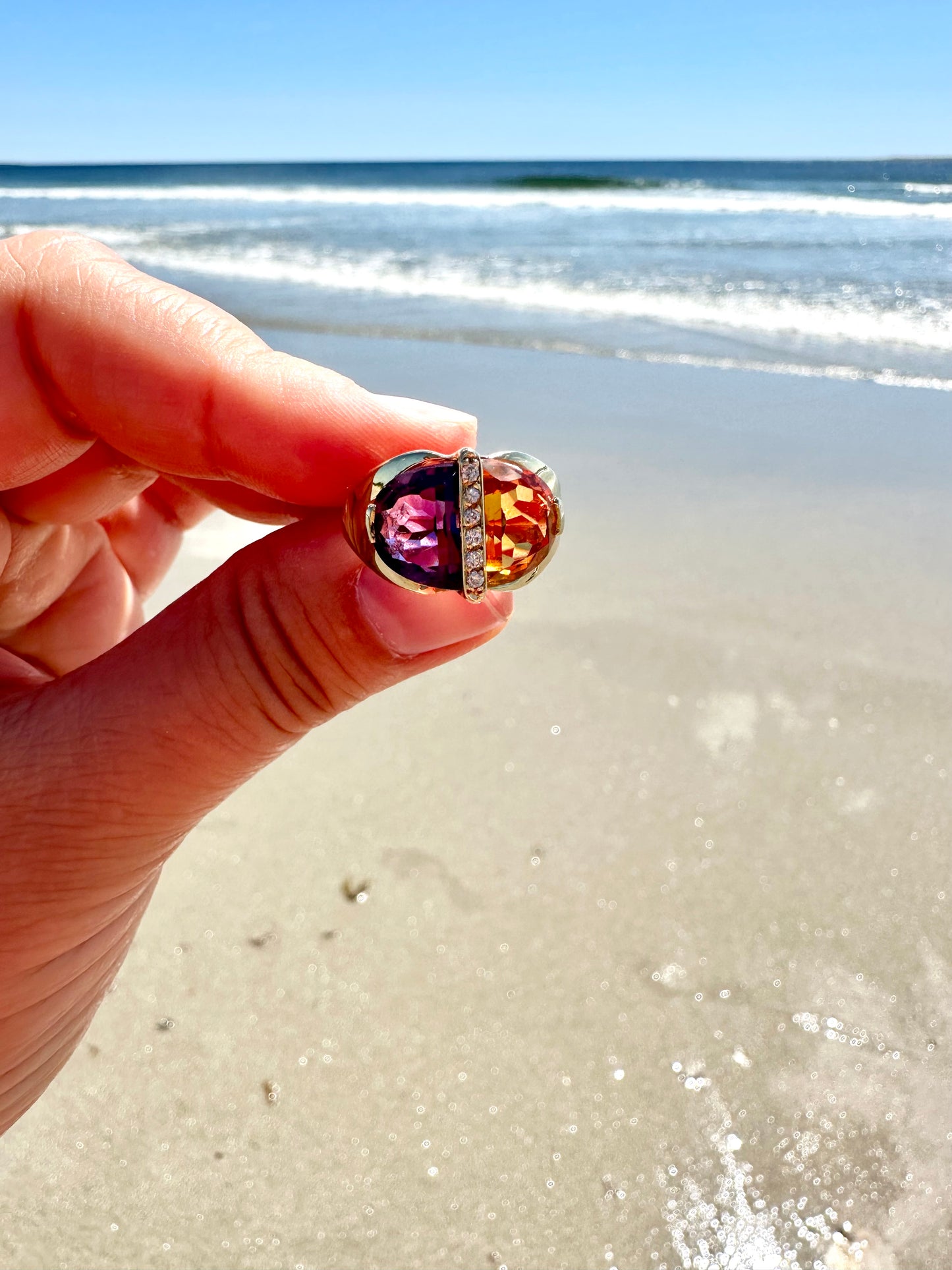 B. A. Ballou & Co. 14K Amethyst and Citrine Ring with Diamond Accents