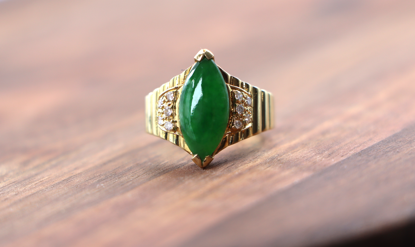 14k Natural Jadeite Jade and Diamond Ring