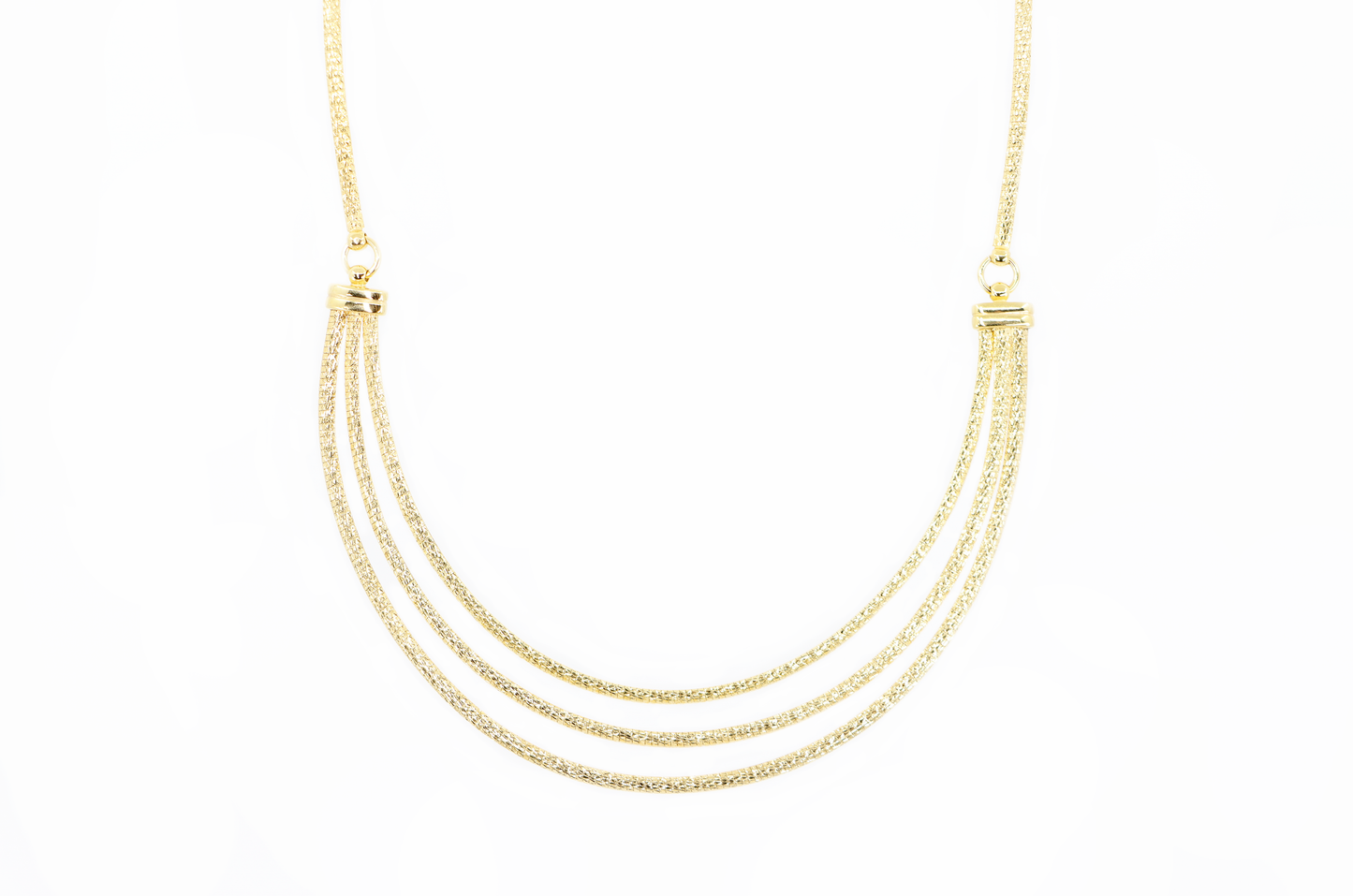 14k Rare Reversible Triple Strand Tiered Fancy Link Necklace