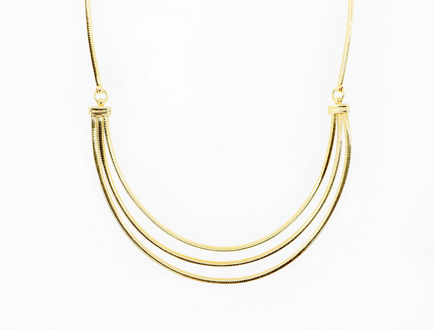 14k Rare Reversible Triple Strand Tiered Fancy Link Necklace