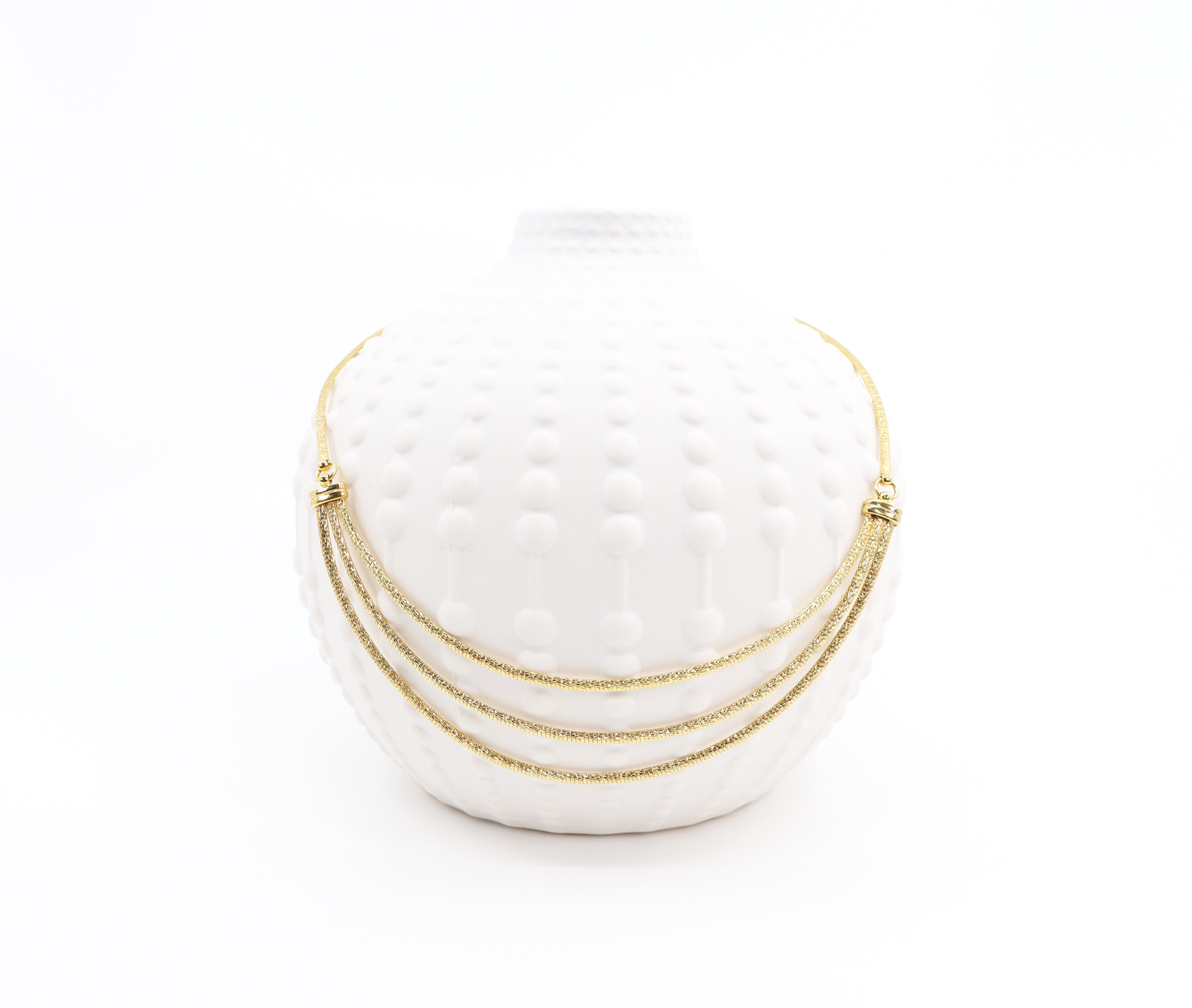 14k Rare Reversible Triple Strand Tiered Fancy Link Necklace