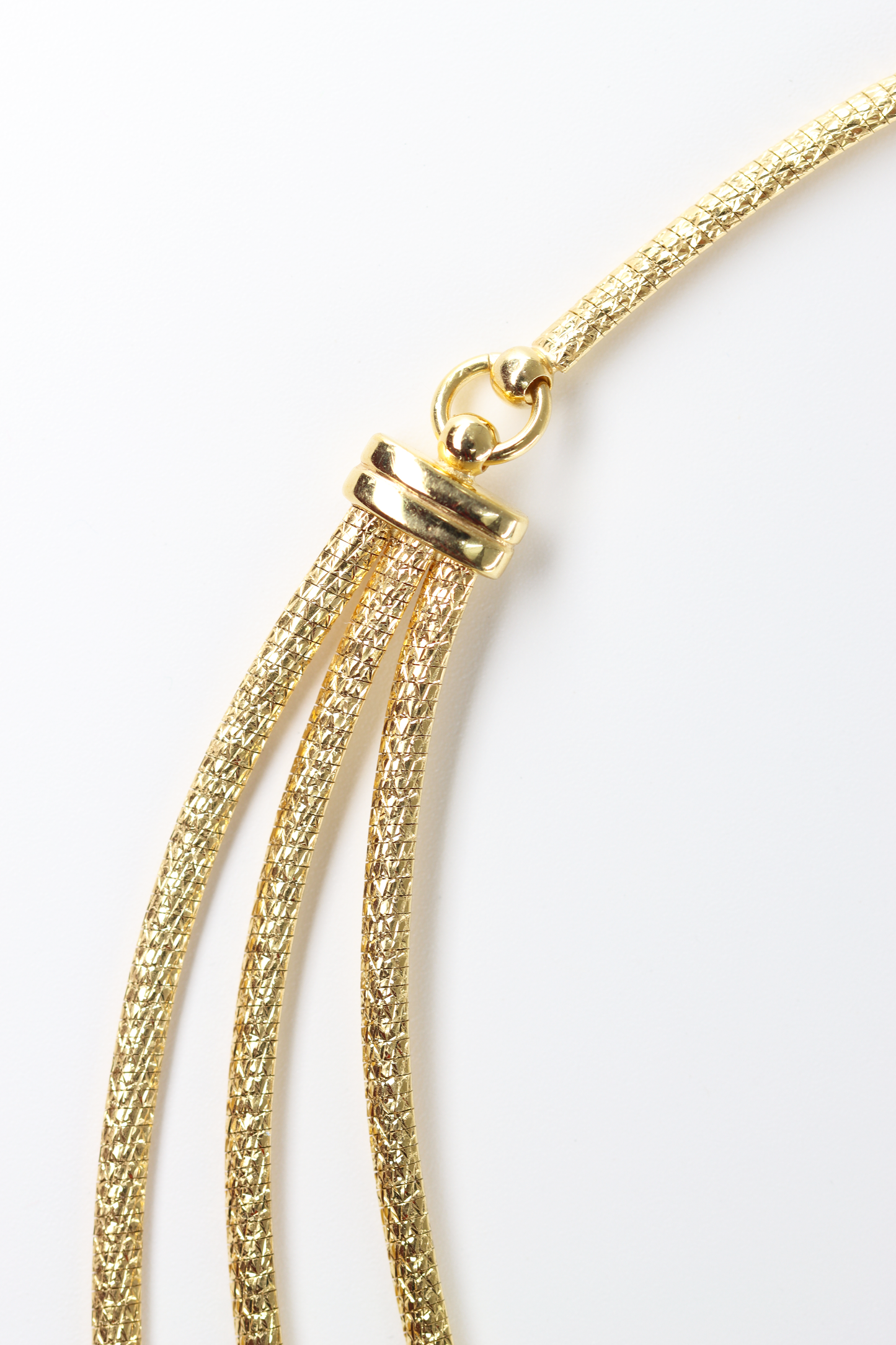 14k Rare Reversible Triple Strand Tiered Fancy Link Necklace