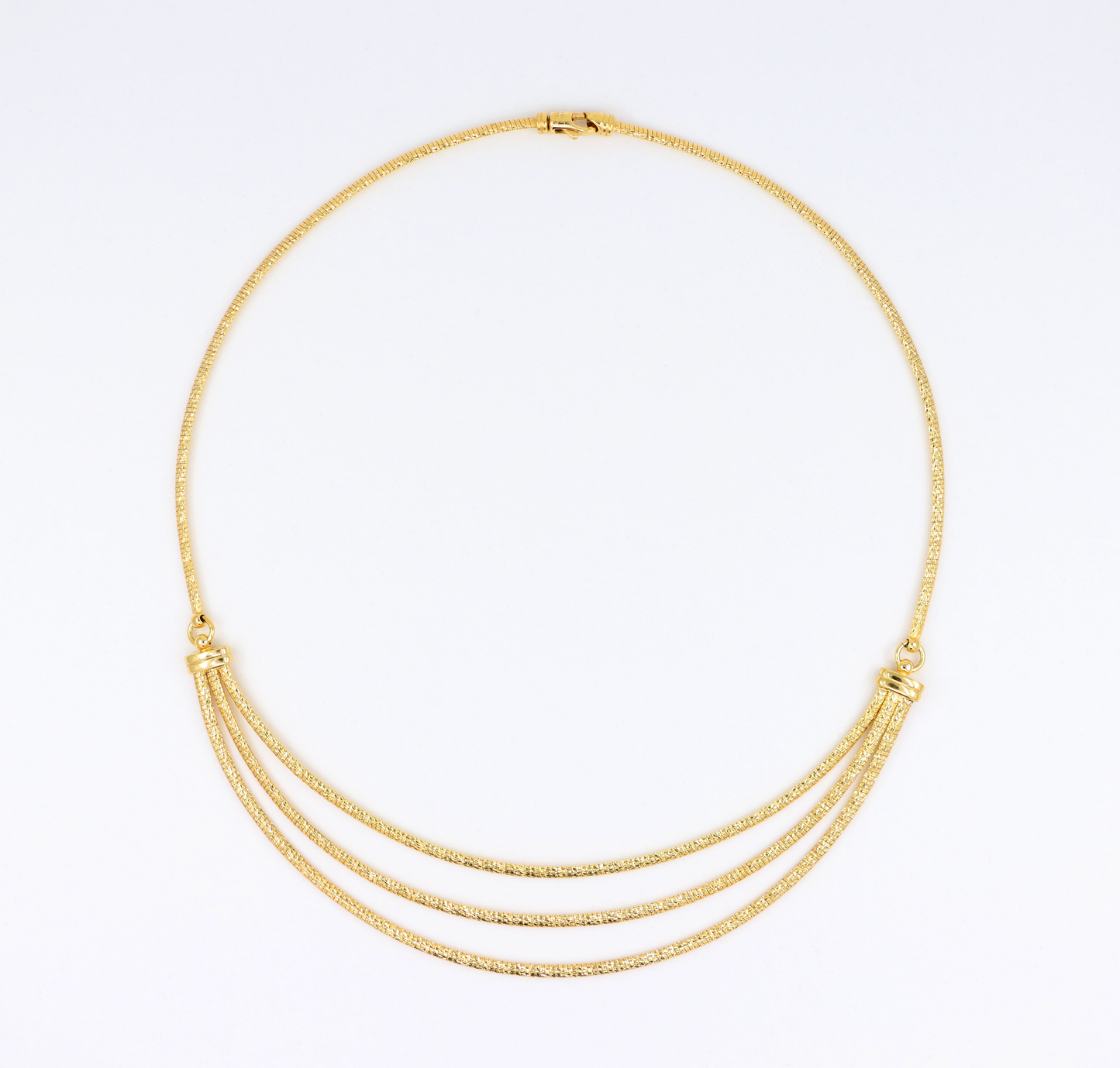 14k Rare Reversible Triple Strand Tiered Fancy Link Necklace