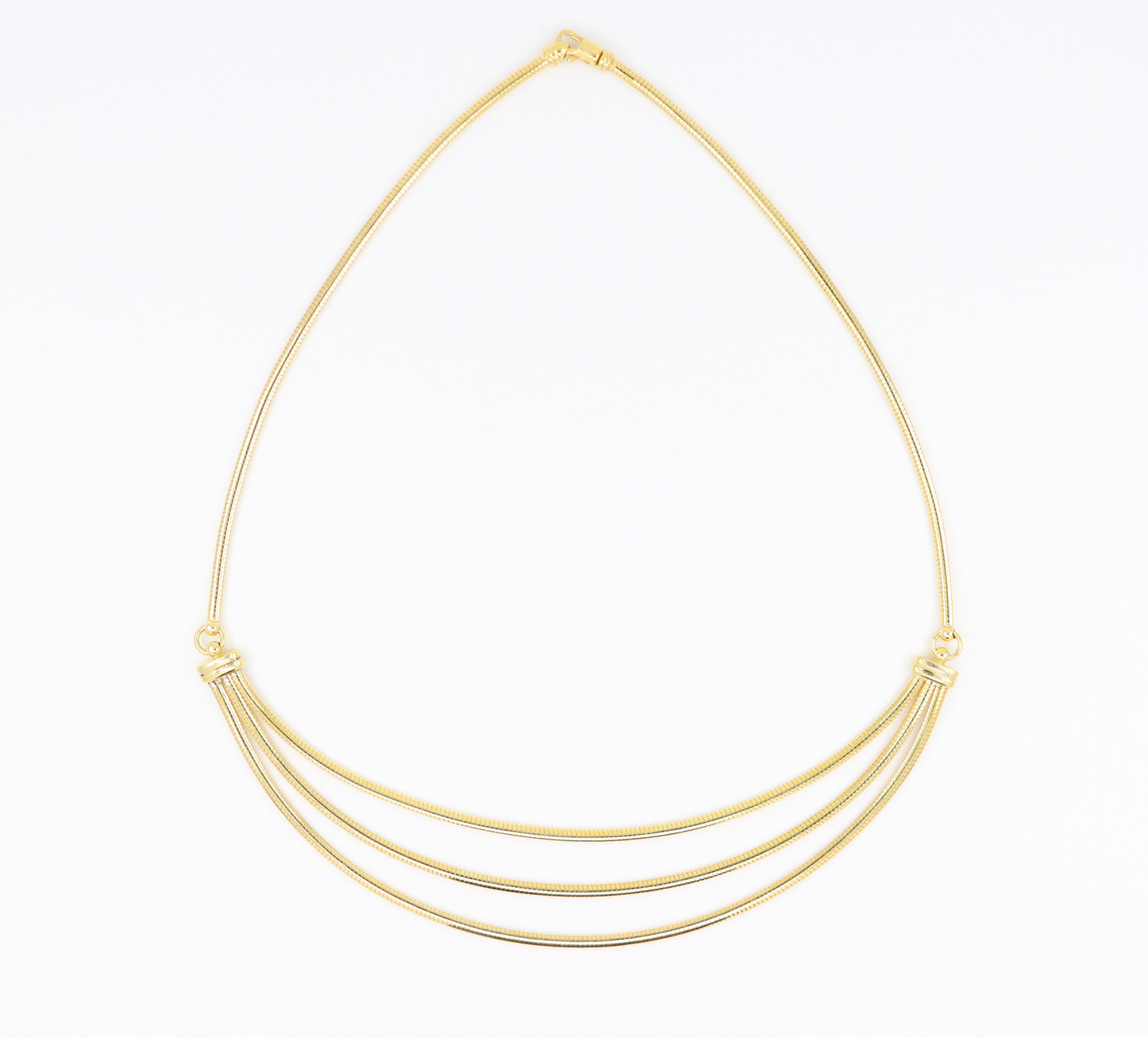 14k Rare Reversible Triple Strand Tiered Fancy Link Necklace